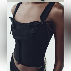 Zara Black Bow Bustier Crop Top